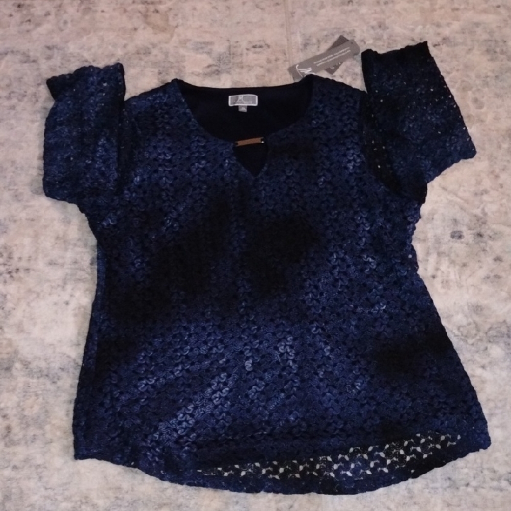 JM Collection Navy Lace Blouse